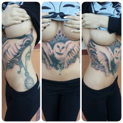Christie Jay’s big owl tattoo