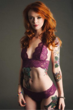 Julie Kennedy aka Lass Suicide in purple lace lingerie